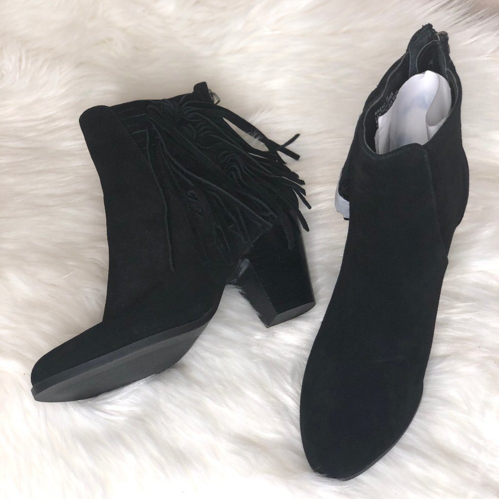 Yellow Box Black Bikendi Fringe Heeled Booties